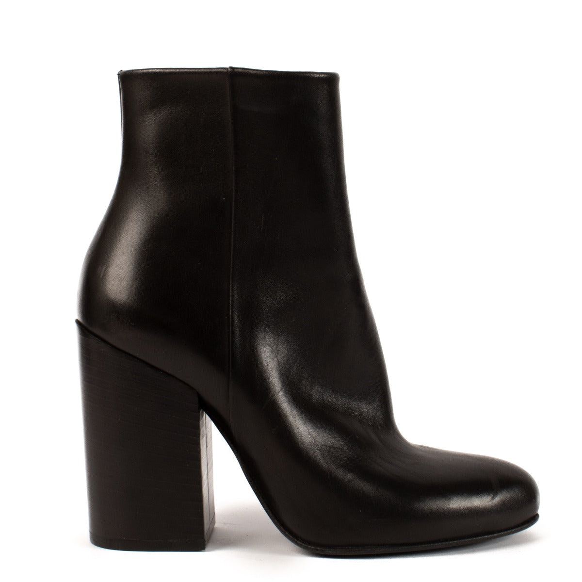 Dries Van Noten Black Leather Block Heel Ankle Boots