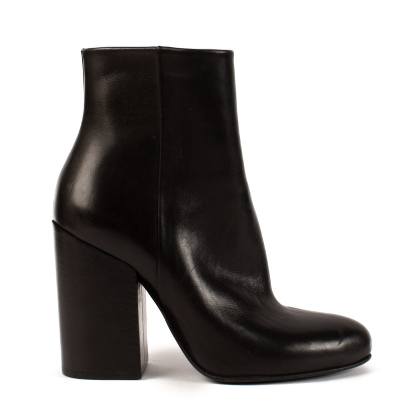 Dries Van Noten Black Leather Block Heel Ankle Boots