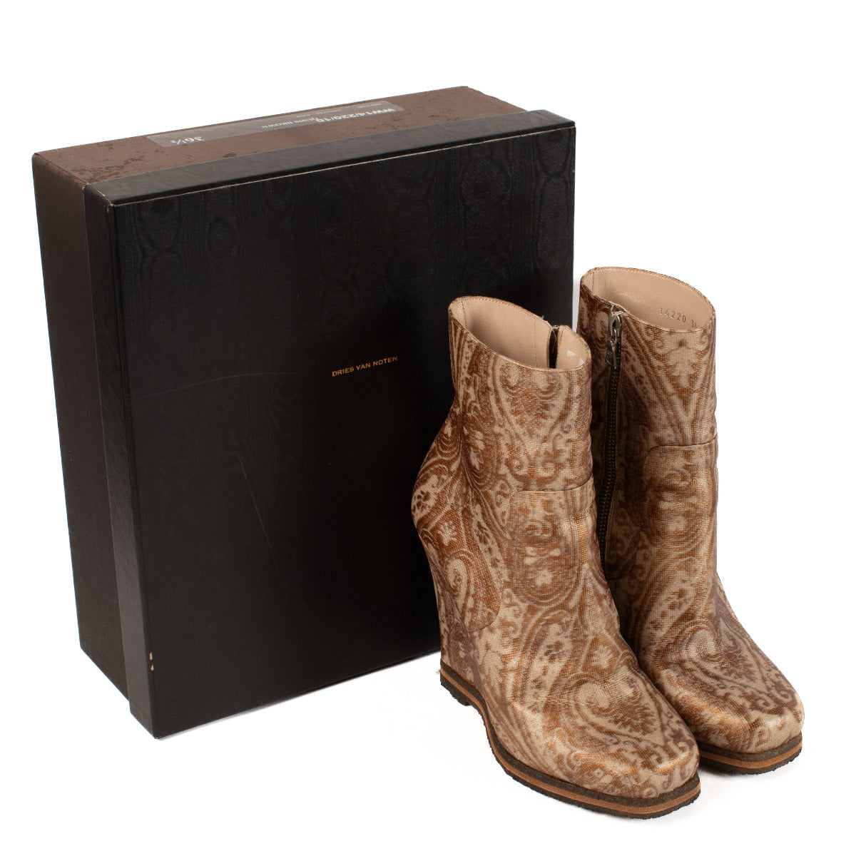 Dries Van Noten Tapestry Print Wedge Heel Ankle Boots