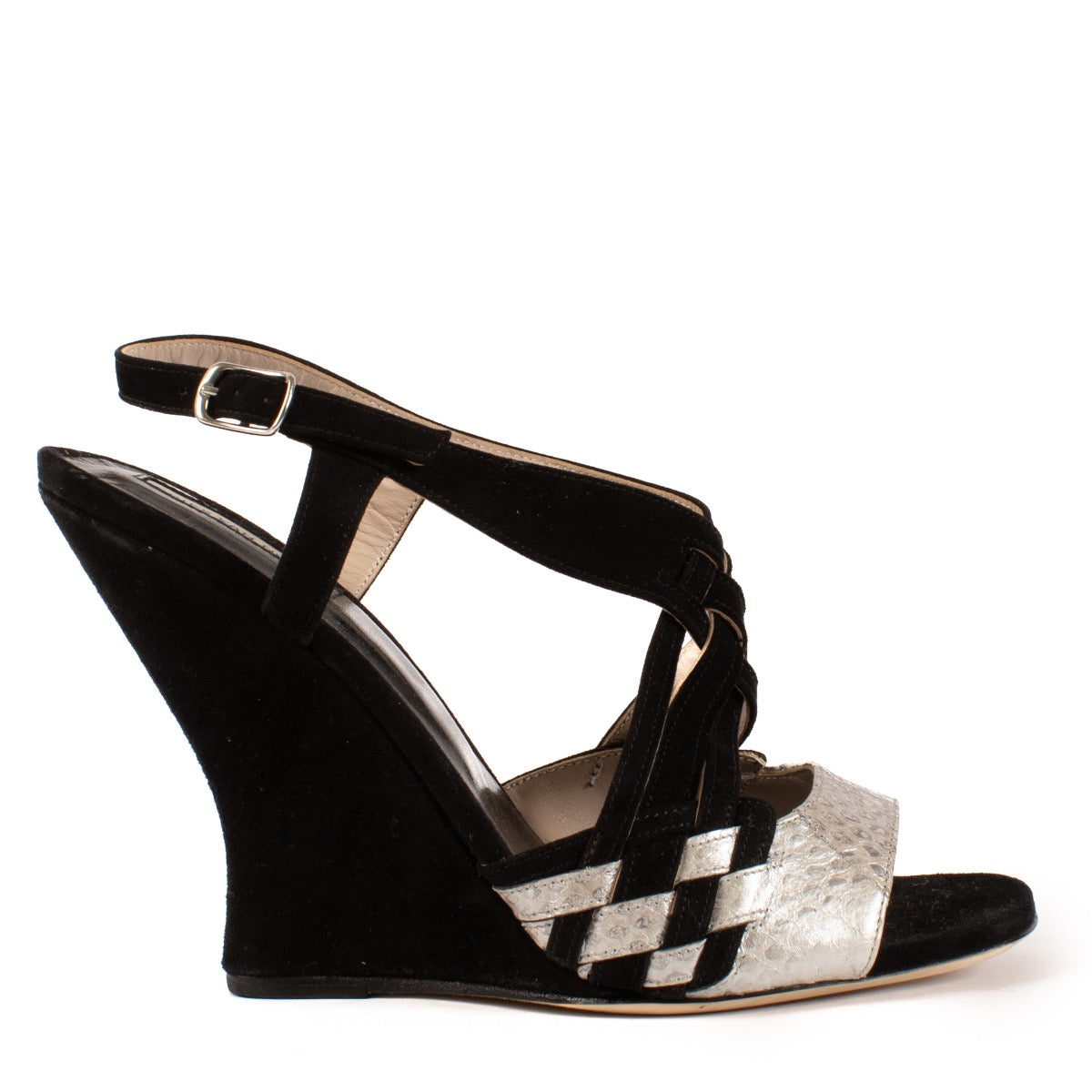 shop 100% authentic second hand Dries Van Noten Silver Black Wedge Heels - Size 37 on Labellov.com