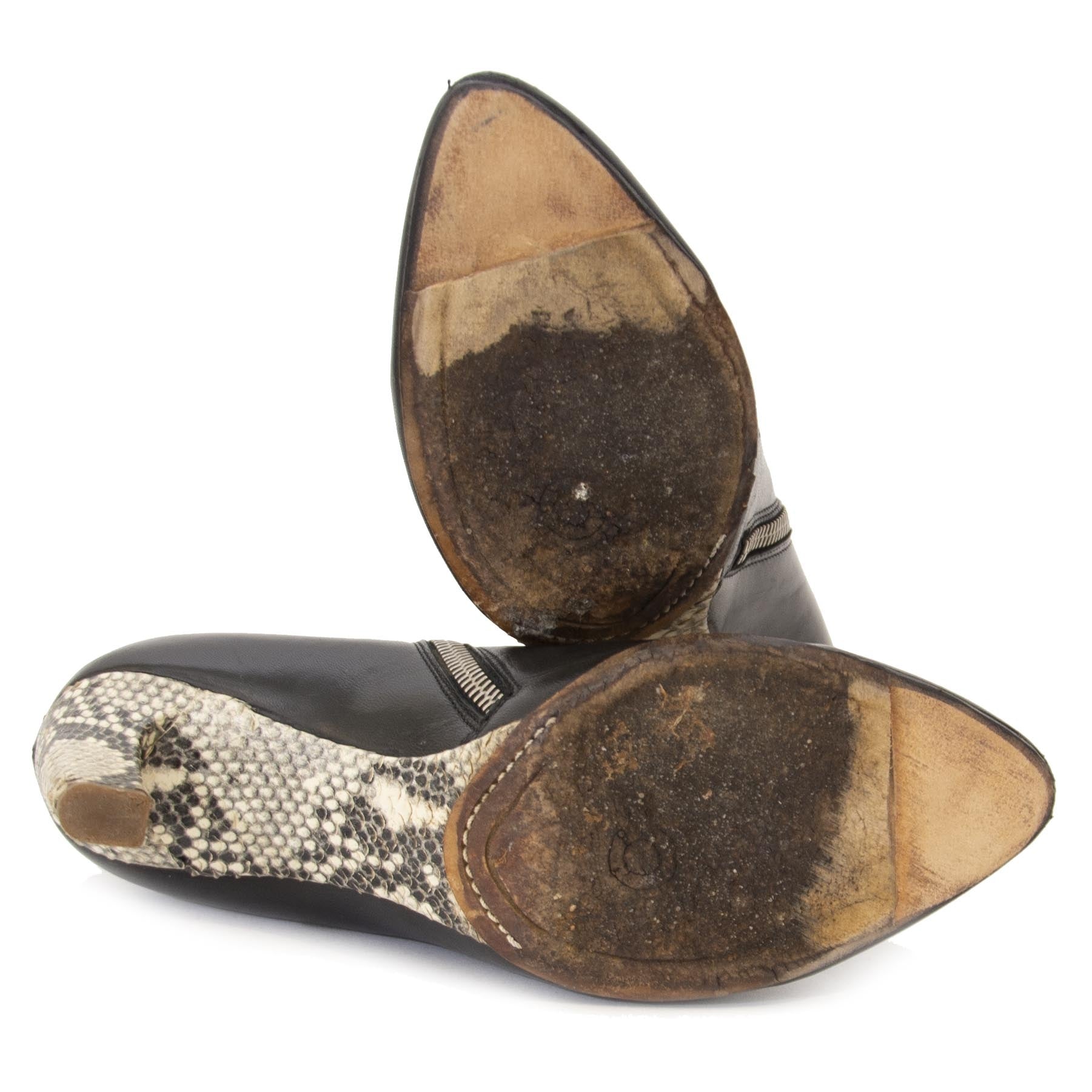Authentieke tweedehands vintage Dries Van Noten Black Python Ankle Boots - size 37 koop online webshop LabelLOV