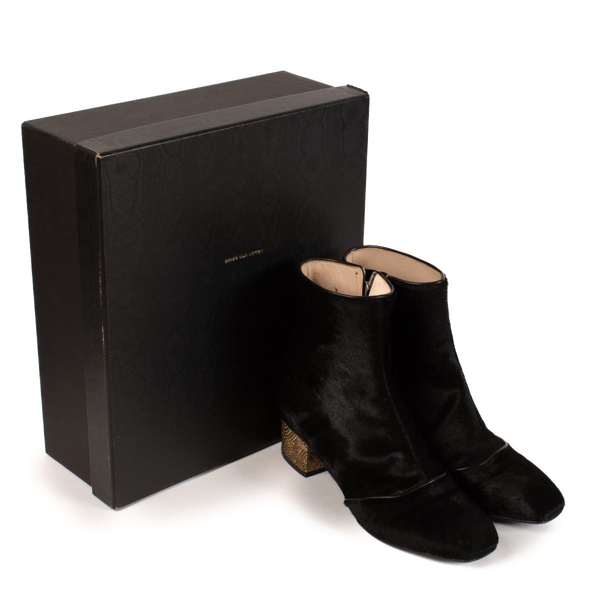Dries Van Noten Black Pony Hair Ankle Boots