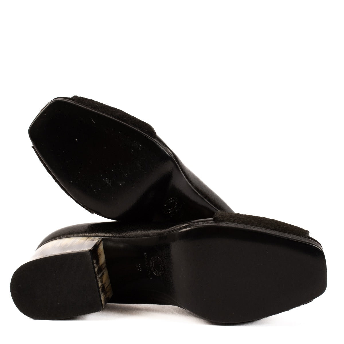 Dries Van Noten Zwart Leren Pumps met Kalfsbontrand en Blokhak - Maat 37