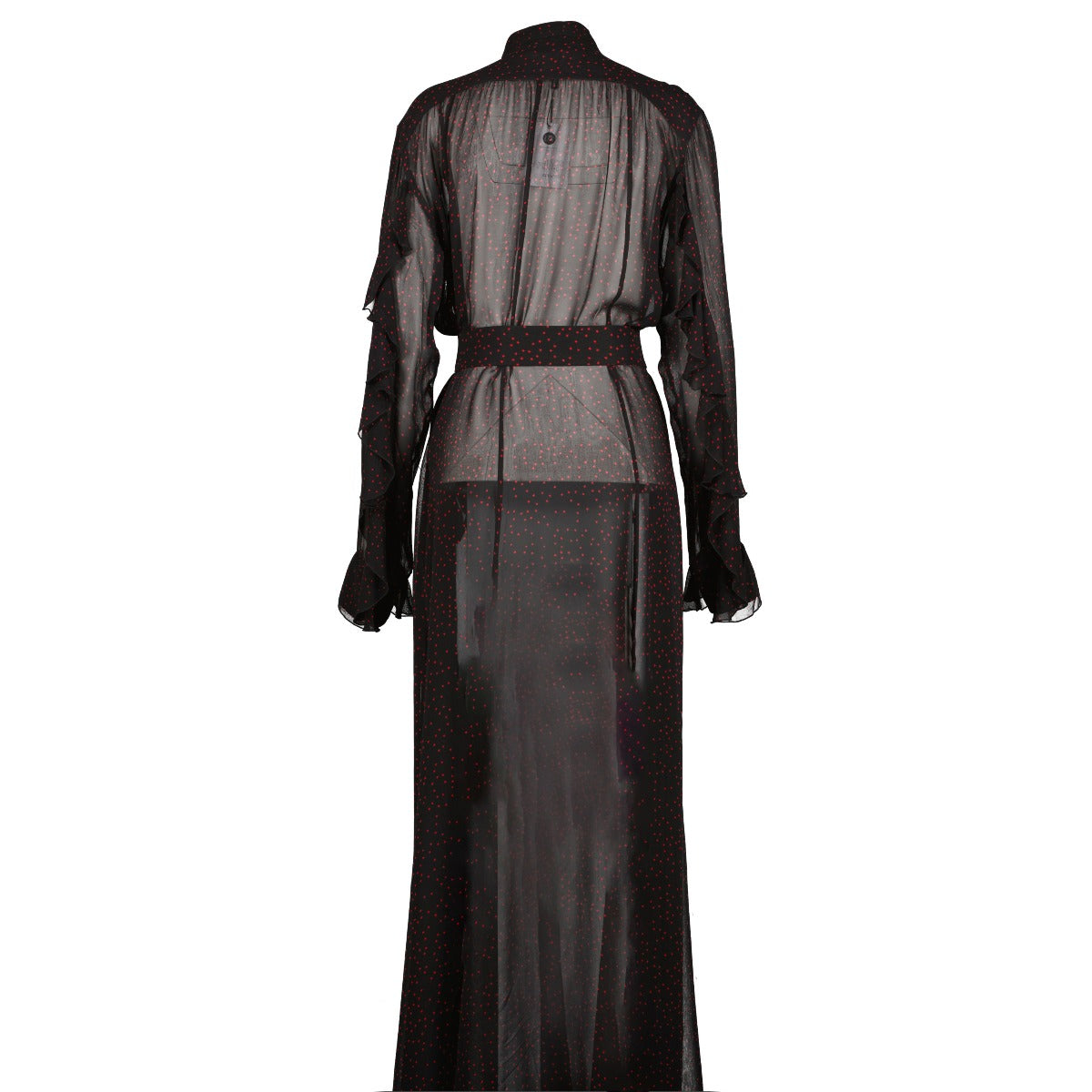 Dries Van Noten Red Star Black Sheer Ruffle Shirt Dress