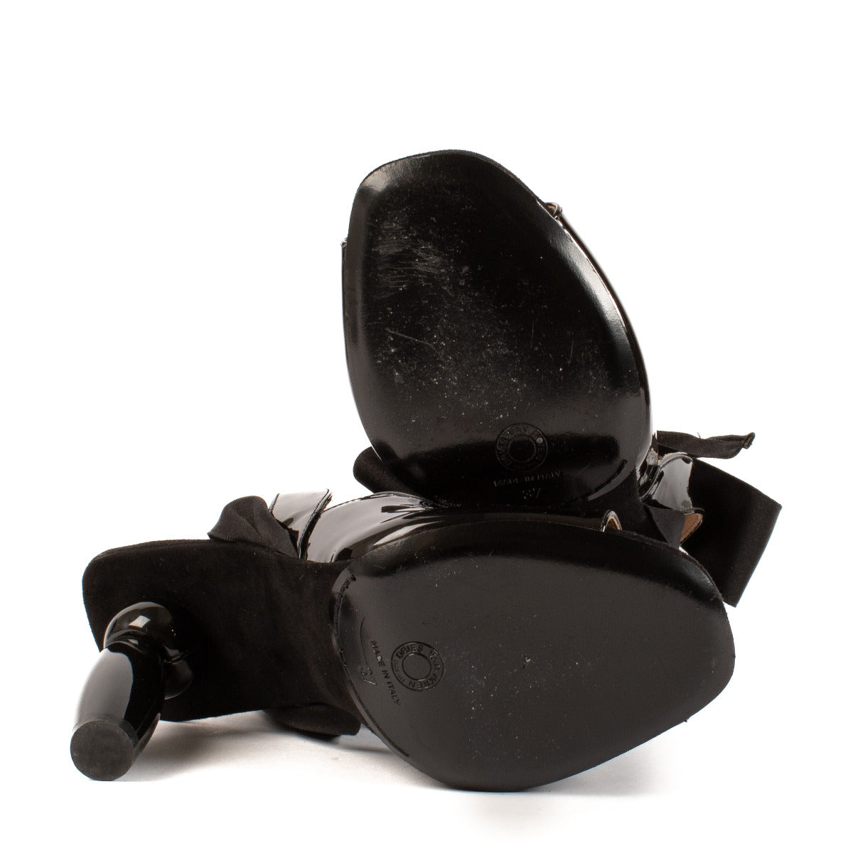 Dries Van Noten Black Patent Satin Bow Heels - size 37