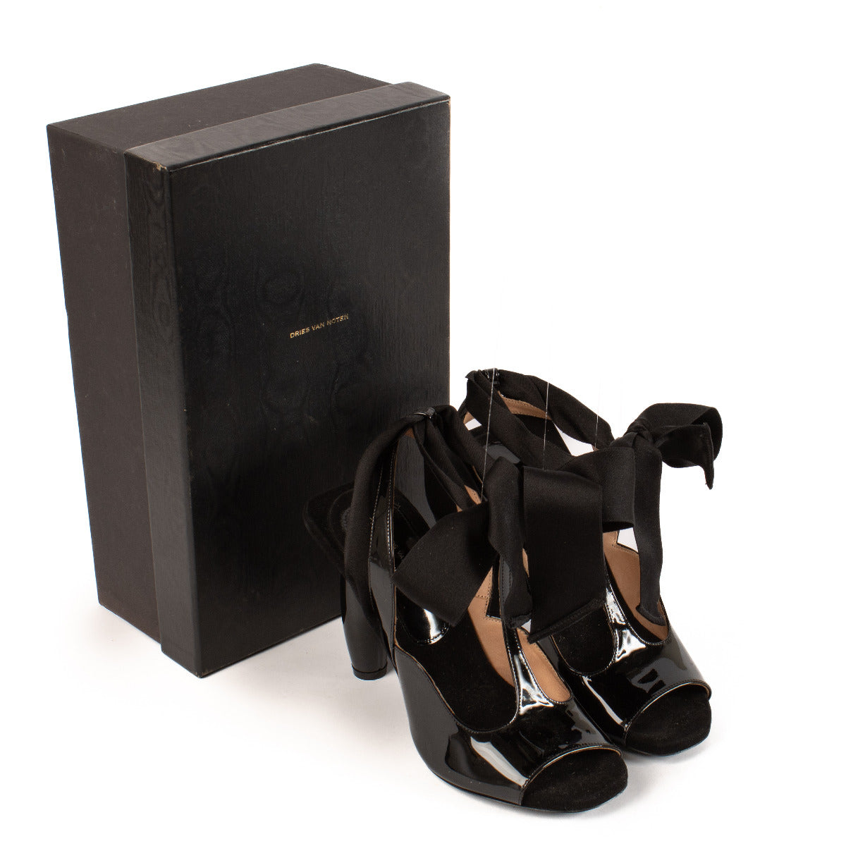 Dries Van Noten Black Patent Satin Bow Heels - size 37
