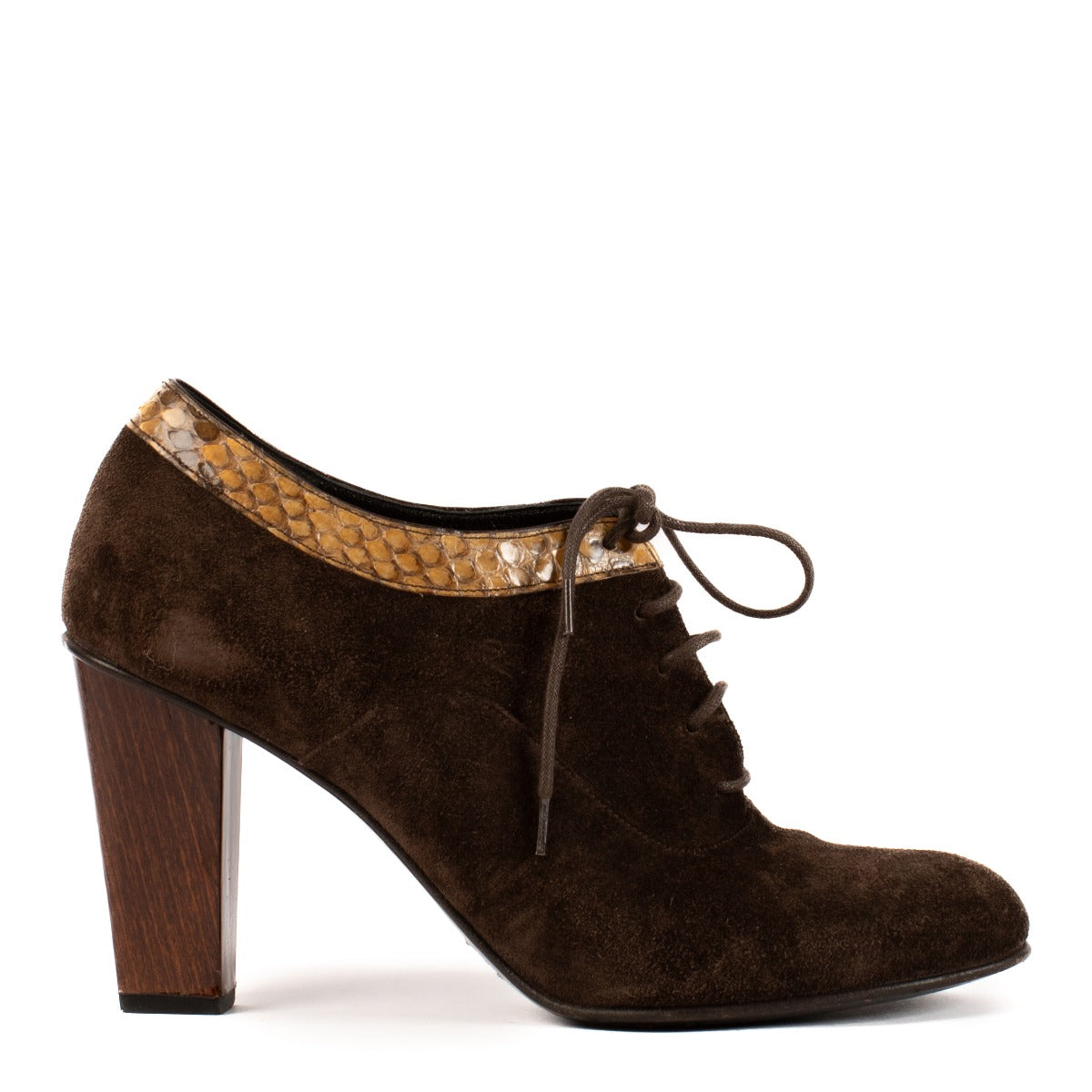 Bottines à lacets Dries Van Noten en daim marron et garniture python - Taille 37