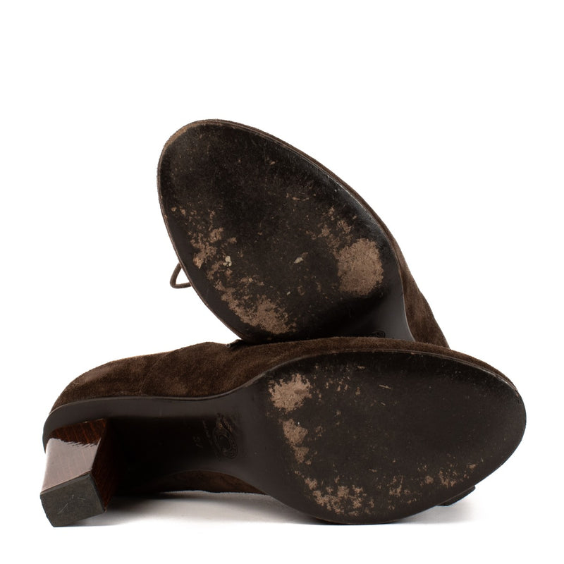 Dries Van Noten Brown Suede Python Trim Lace-Up Booties - Size 37