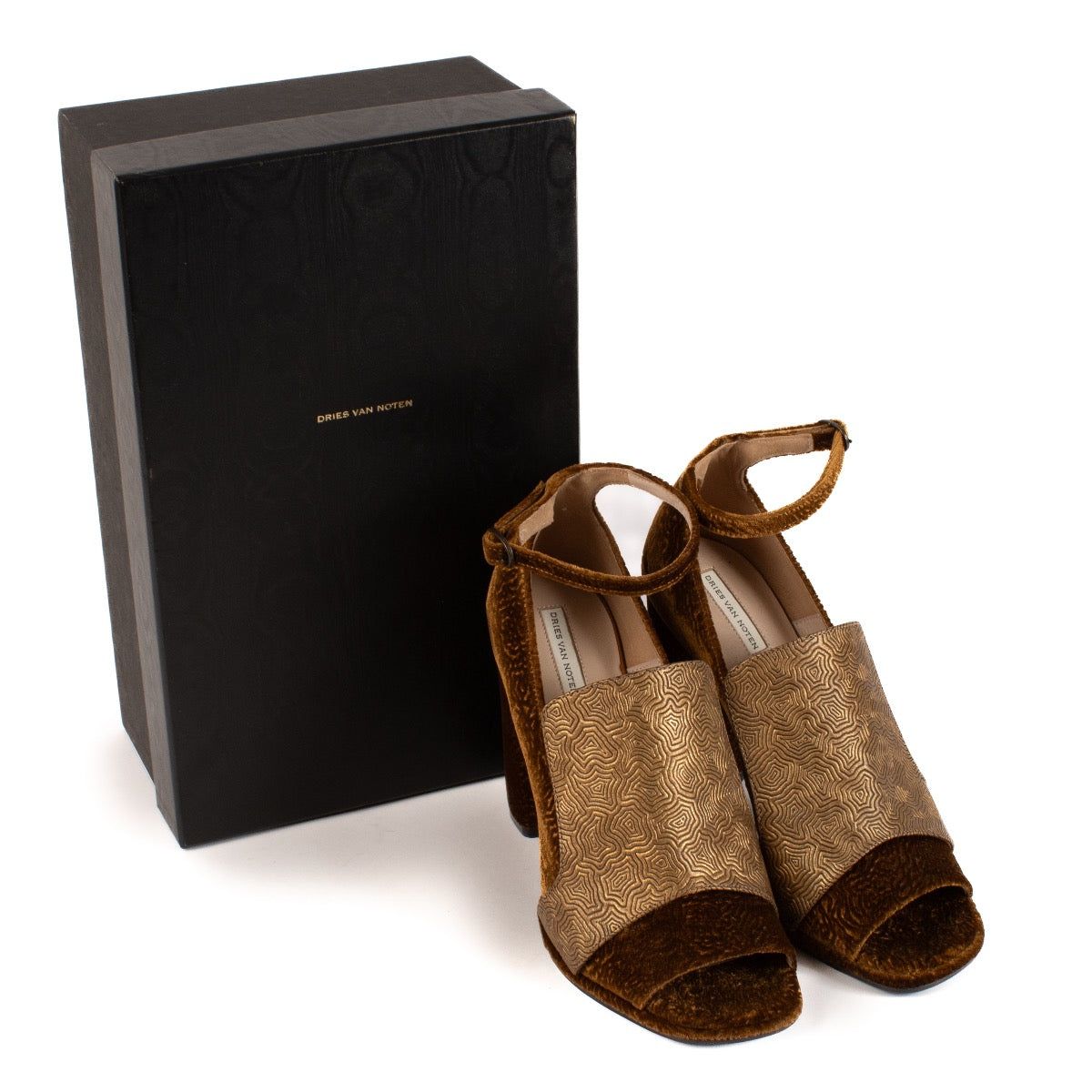 shop 100% authentic second hand Dries Van Noten Gold Velvet Peep-toe Heels - Size 37 on Labellov.com