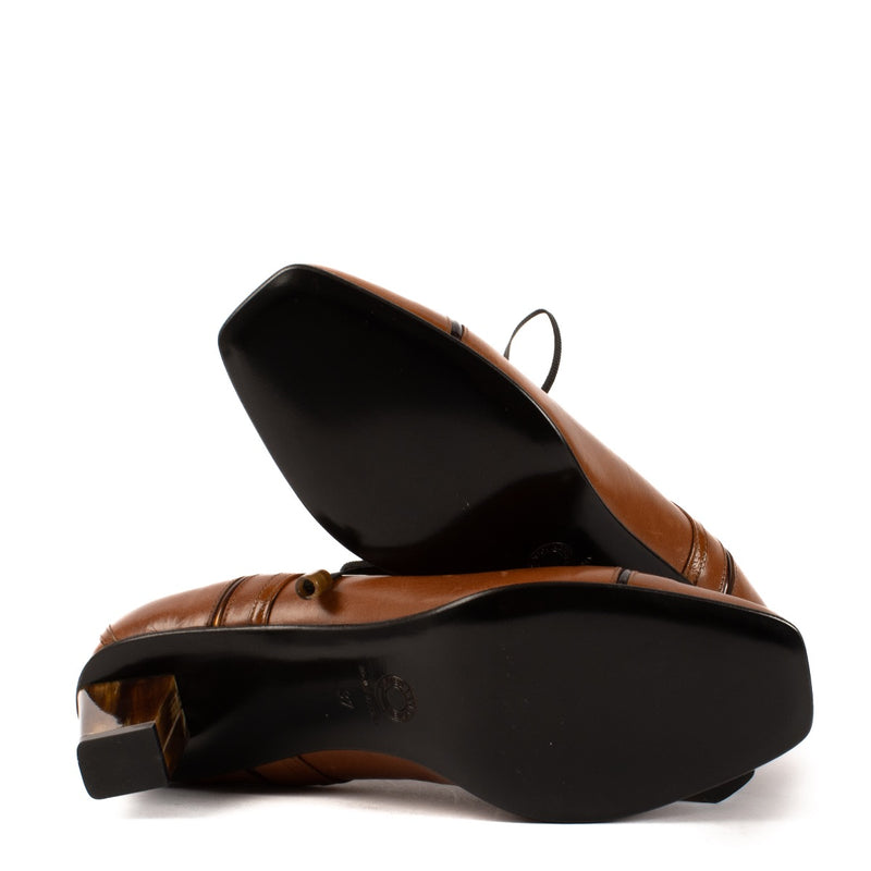 shop 100% authentic second hand Dries Van Noten Cognac Lace-up Booty Pumps - Size 37 on Labellov.com