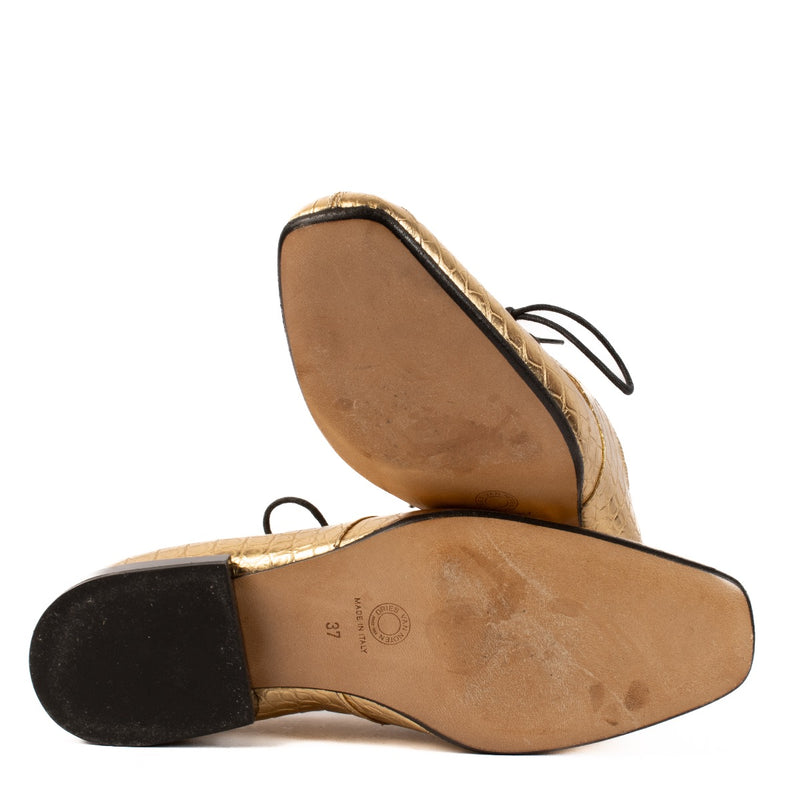 shop 100% authentic second hand Dries Van Noten Gold Derby Flats - Size 37 on Labellov.com