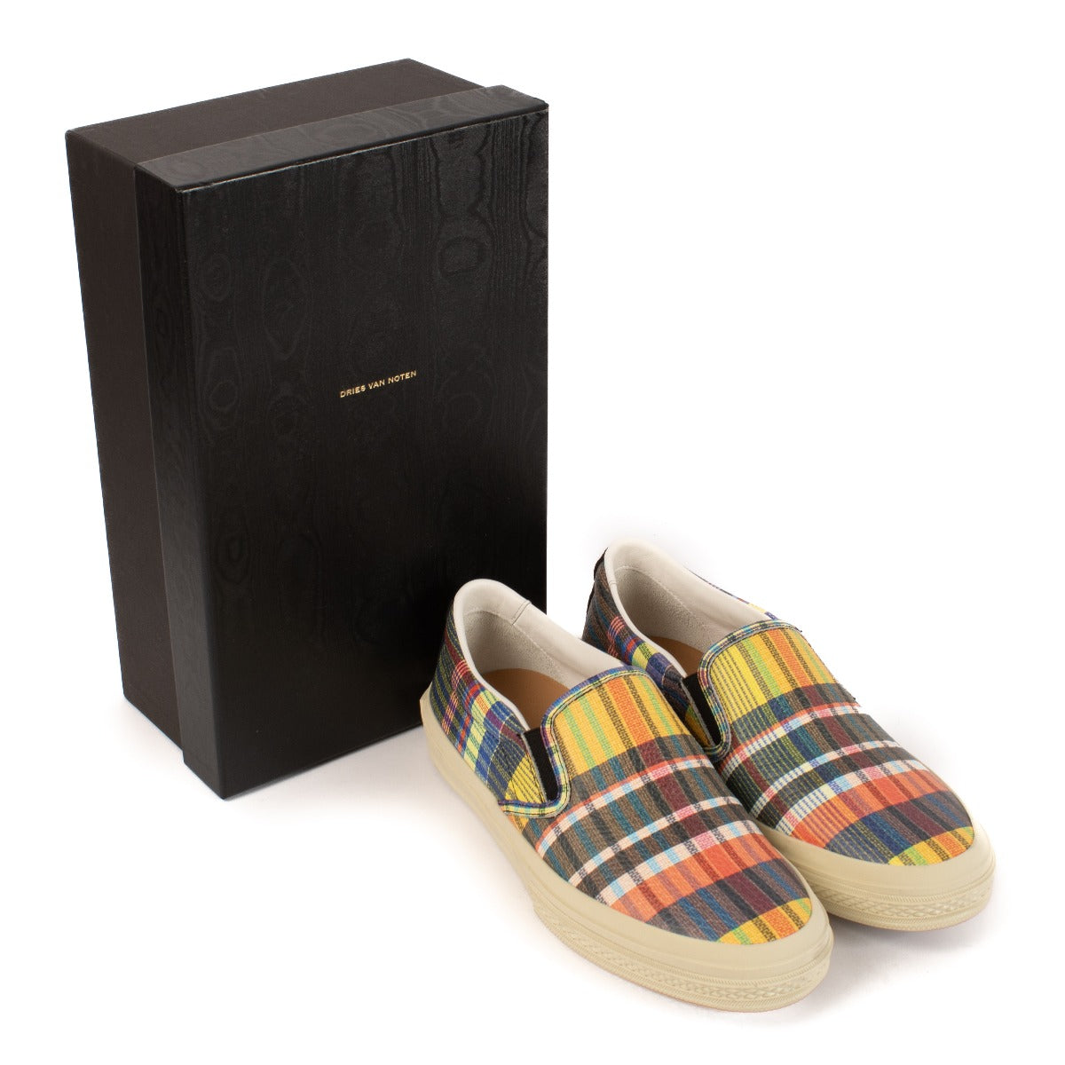 Dries Van Noten Madras-Plaid Leather Slip-On Sneakers