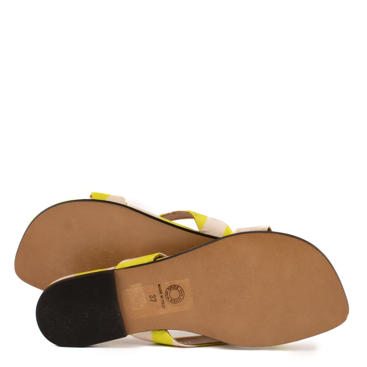 Shop safe online at Labellov in Antwerp, Brussels and Knokke these 100% authentic second hand Dries Van Noten Green & Pink Striped Sandals - size 37