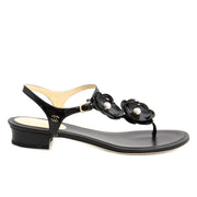 Chanel T-Bar Black Camila Flower Sandals - Size 41