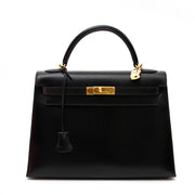 comme neuf sac a main Hermès Kelly 32 Black Boxcalf pour le meilleur prix