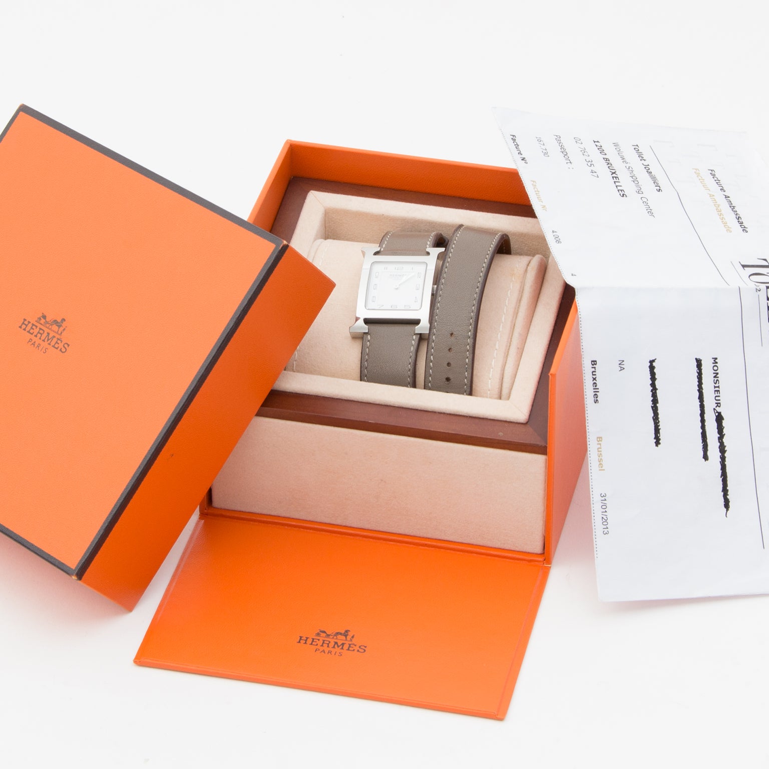 Hermès Heure 'H' Double Tour Taupe Horloge
