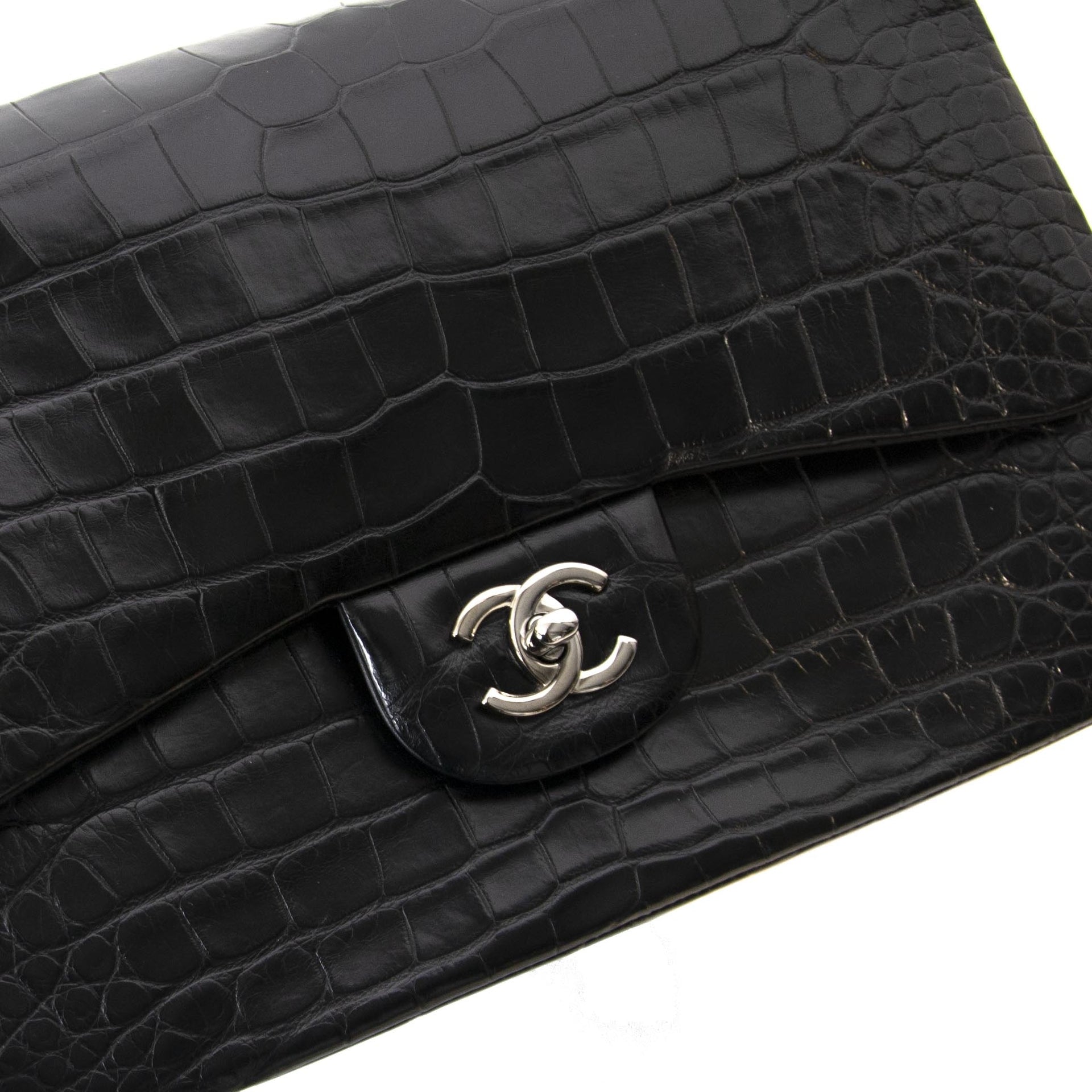 Chanel Black Alligator Jumbo/Large Classic Handbag
