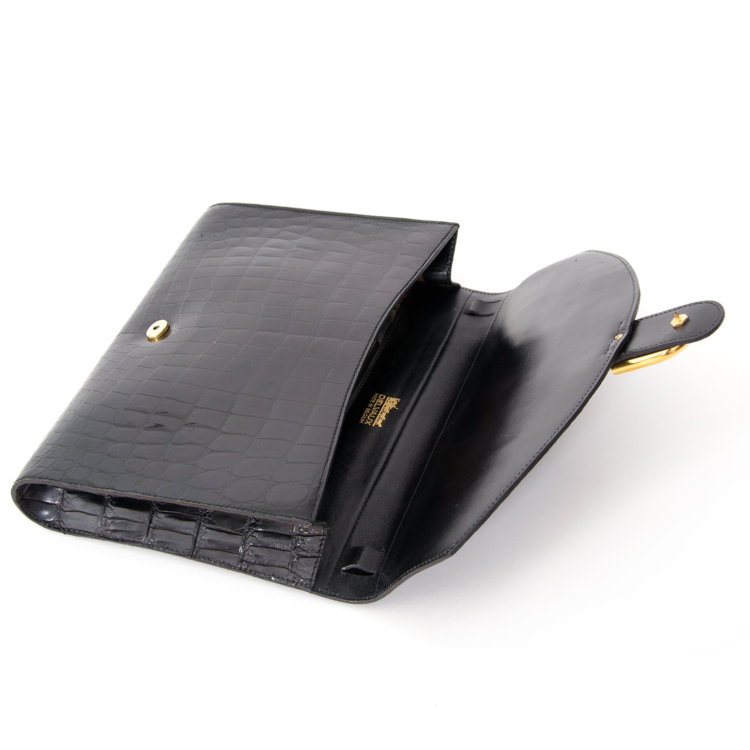 buy safe online secondhand designer vintage Delvaux croco clutch best price online webshop labellov