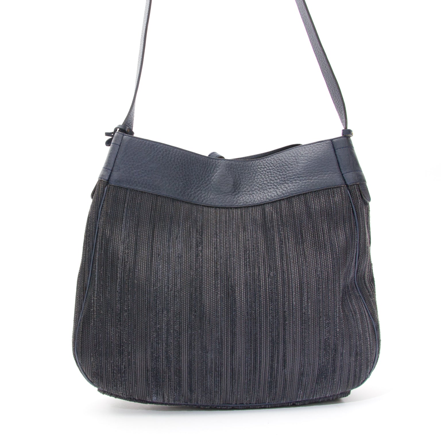 Delvaux Navy Leather Woven Shoulder Bag webshop labellov belgium