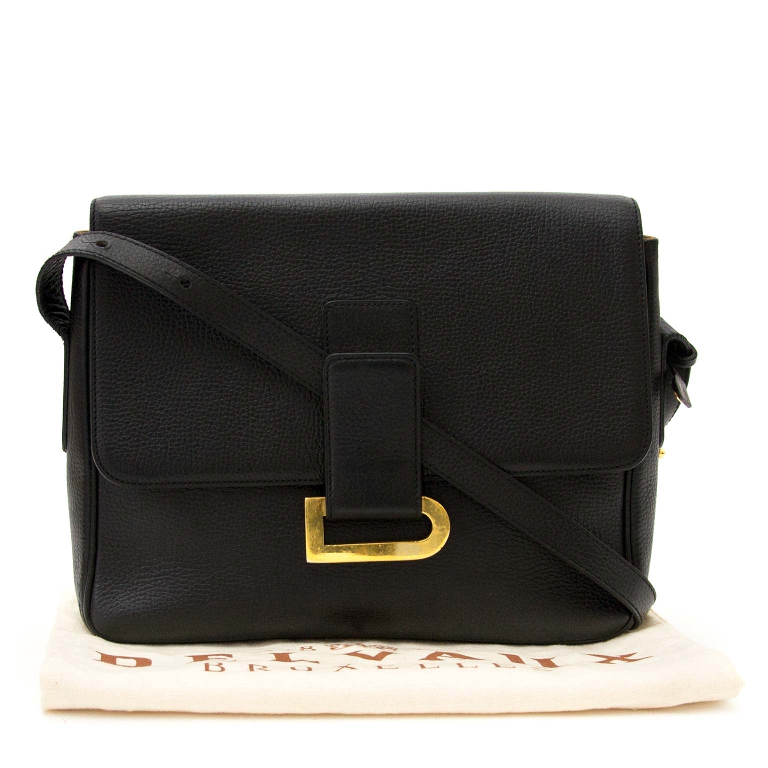 delvaux black leather crossbody bag now for sale at labellov vintage fashion webshop belgium