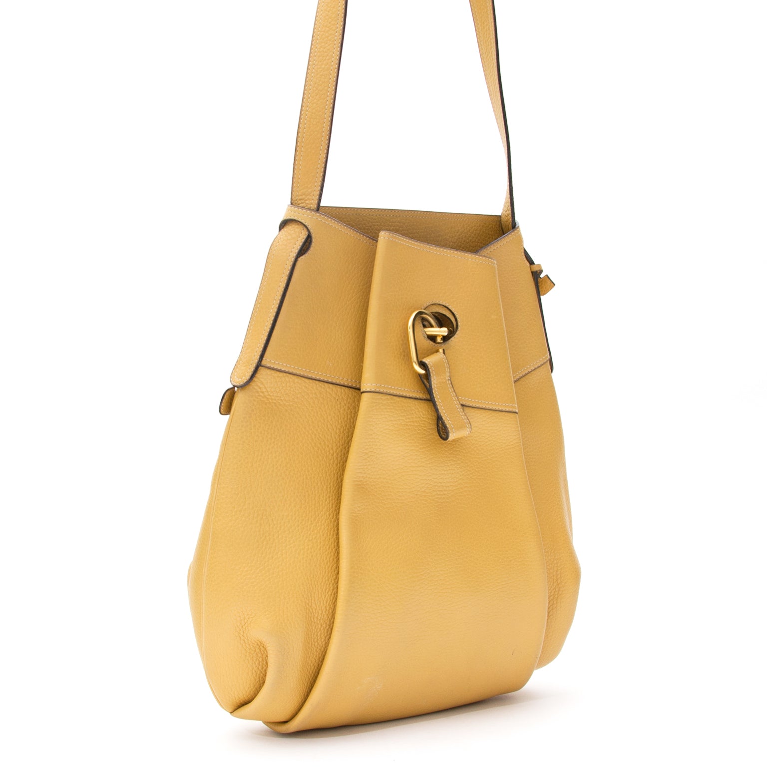 koop 2dehands Delvaux gele schoudertas aan de beste prijs online webshop Belgie , antwerpen