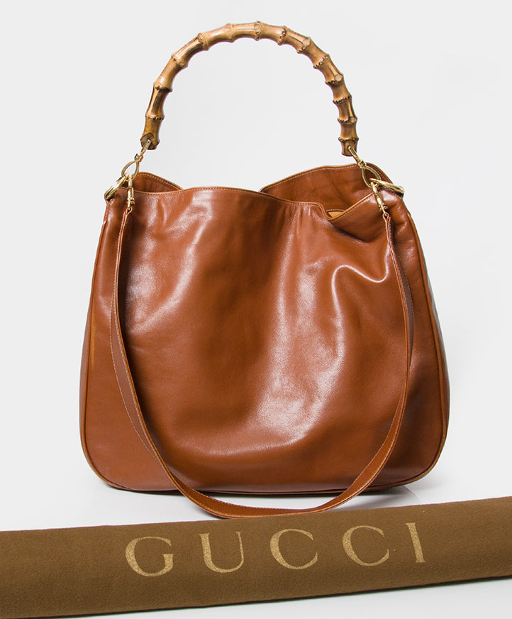 koop veilig online tweedehands aan de juiste beste prijs Gucci Cognac Miss GG Leather Handle Hobo Bag