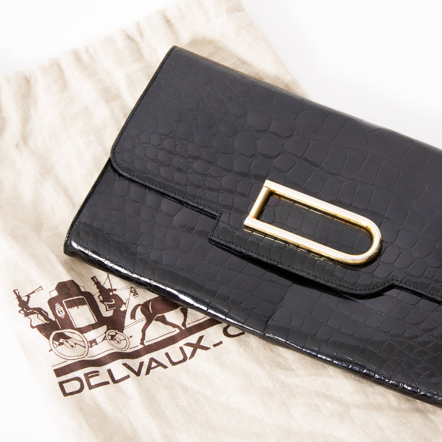 Vintage Preowned Delvaux Pochette Clutch Croco Black
