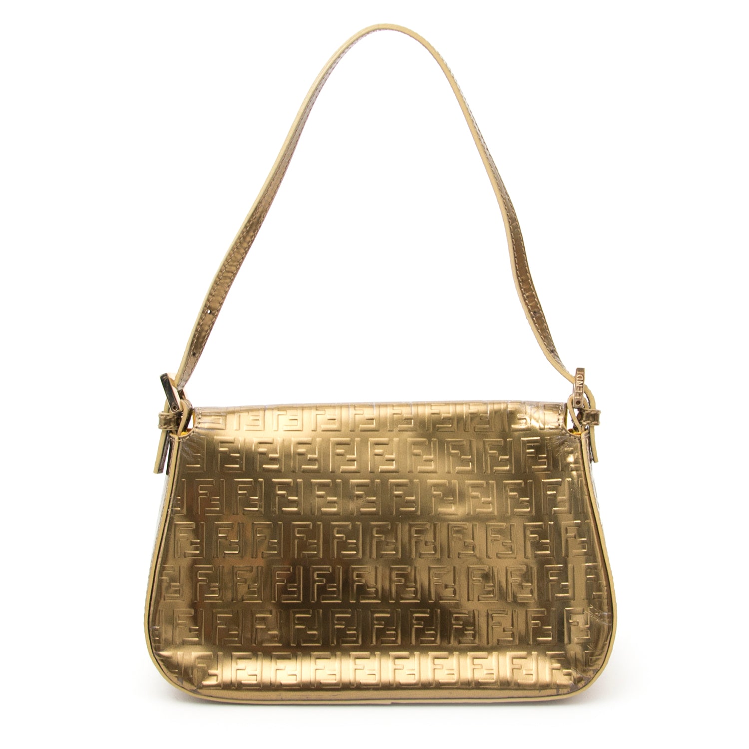Op zoek naar een designer handtas? Koop uw gloednieuwe Fendi Metallic Gold Mama Baguette Bag met korting.