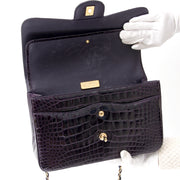 shop safe online brand new 100% authentic Rare Chanel Aubergine Alligator Jumbo Double Flap Bag worldwide shipping boutqiue Antwerp