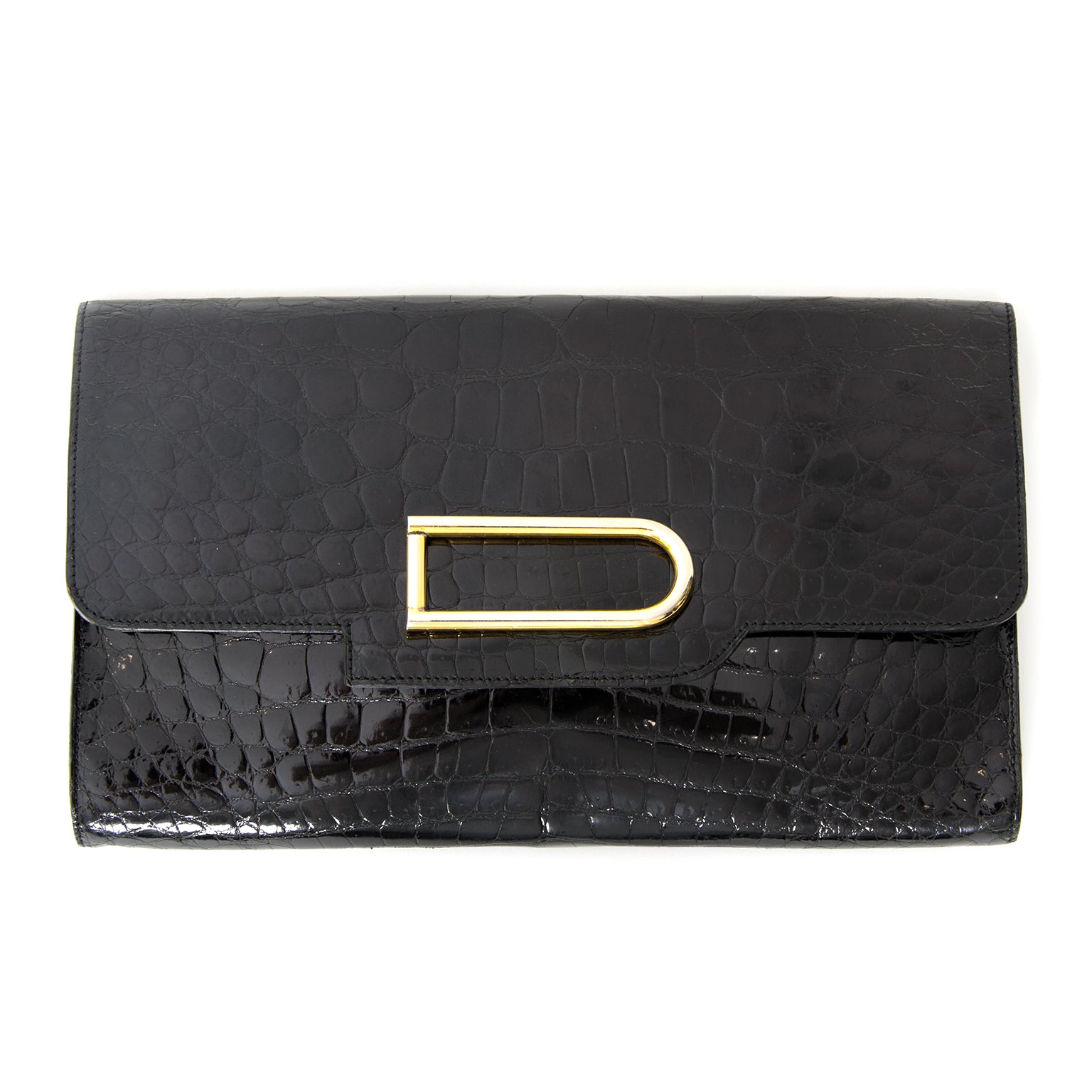 Vintage Preowned Delvaux Pochette Clutch Croco Black. Buy safe online Delvaux D Clutch aan de beste prijs. Acheter en linge seconde main sac a main Delvaux D Clutch. shop safe online at the best price.