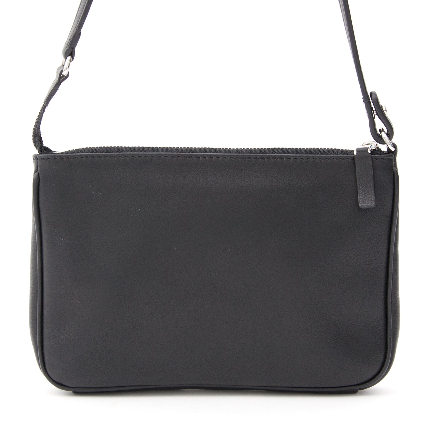 Delvaux pochette with shoulder strap in black Polo clafskin.