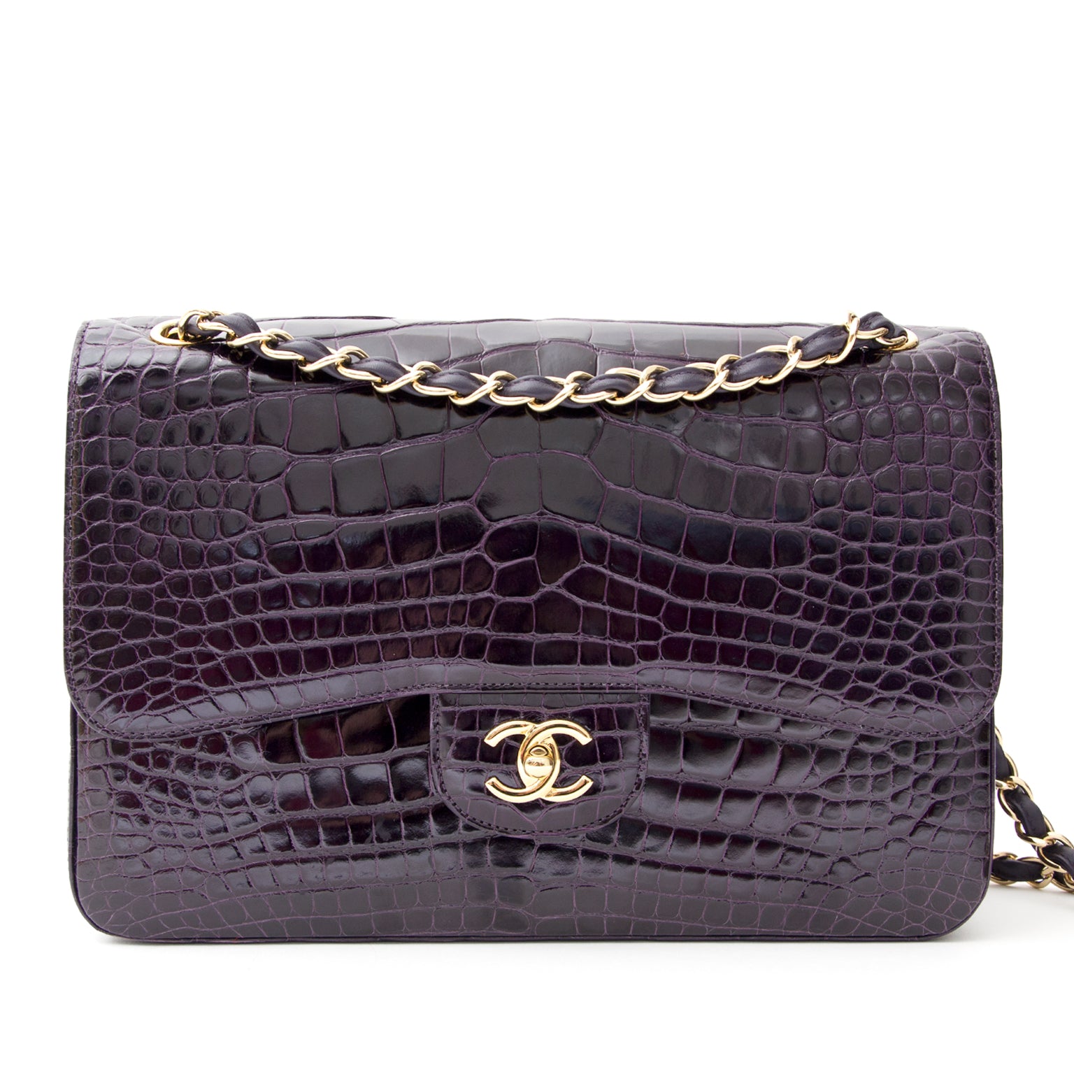 koop veilig online aan de beste prijs Rare Chanel Aubergine Alligator Jumbo Double Flap Bag , Antwerpen, Belgi