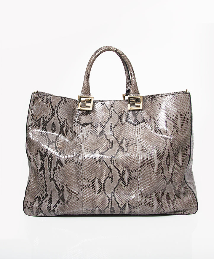 achter enligne pour le meilleur prix Fendi Grey Python Twins Tote