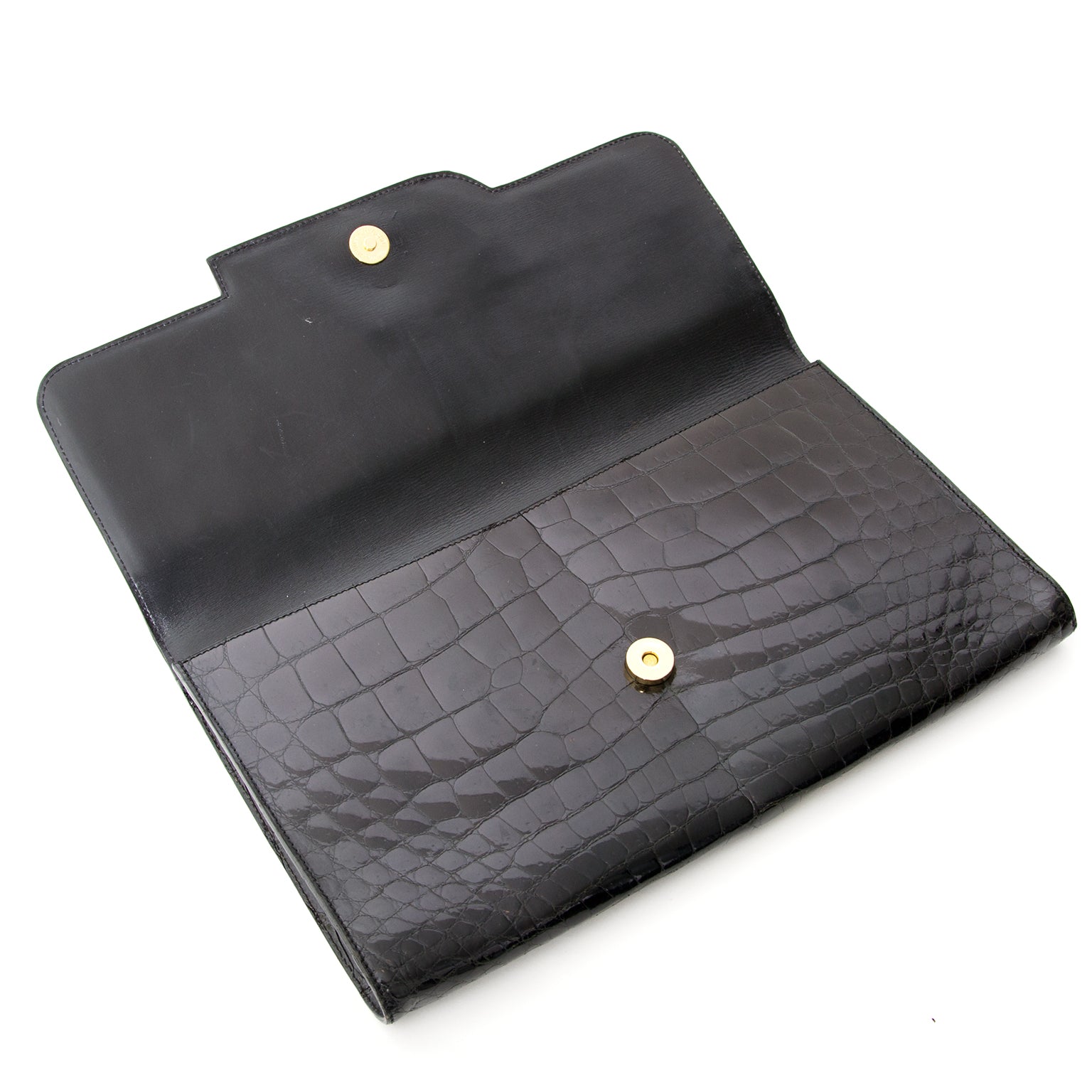 Vintage Preowned Delvaux Pochette Clutch Croco Black