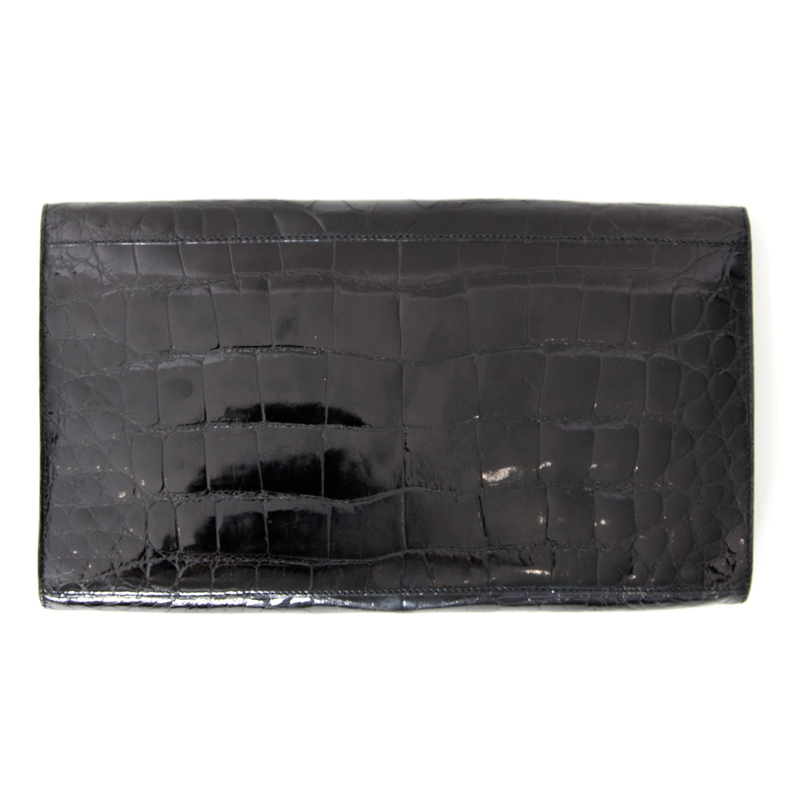 Vintage Preowned Delvaux Pochette Clutch Croco Black