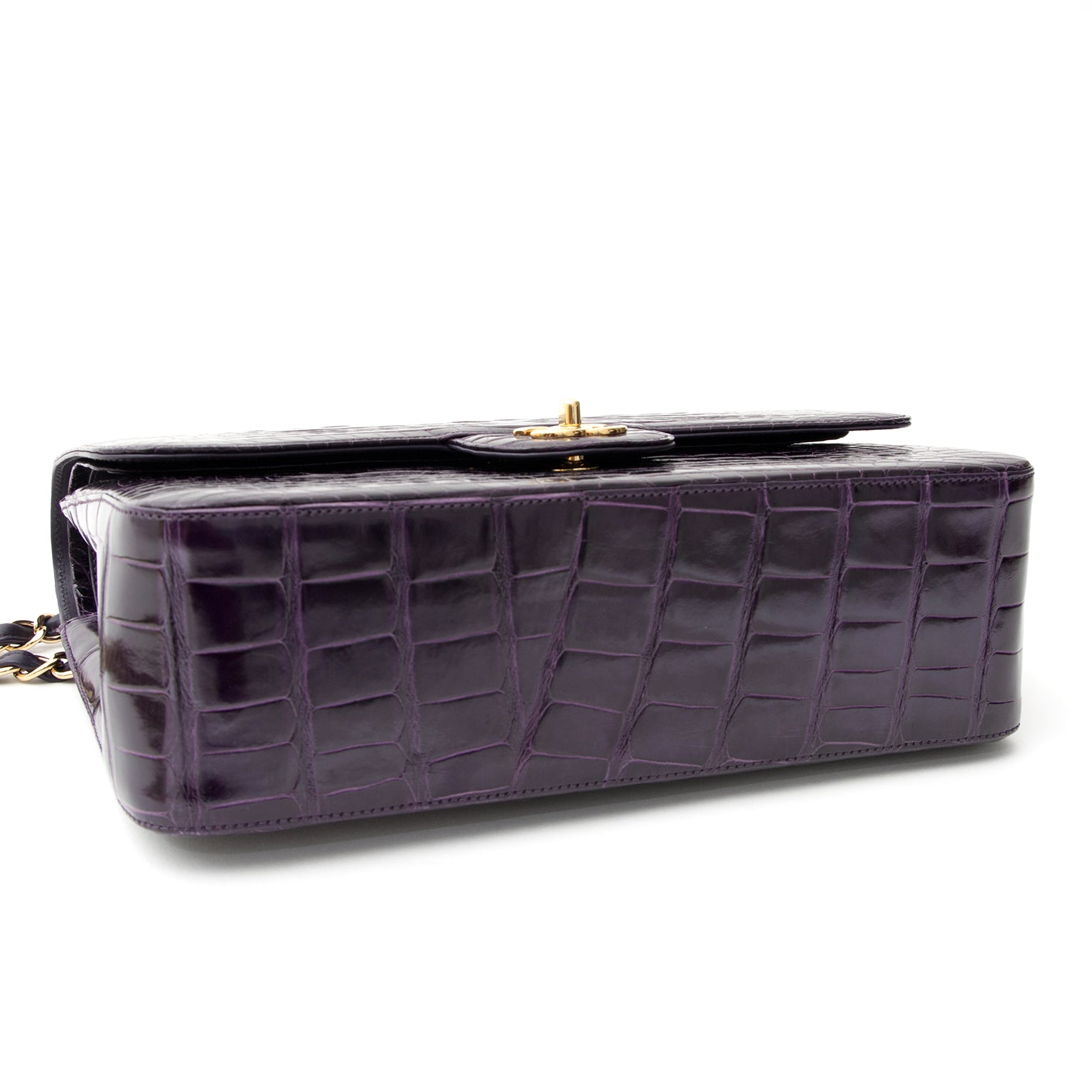 authentic luxury Rare Chanel Aubergine Alligator Jumbo Double Flap Bag , worldwide shipping