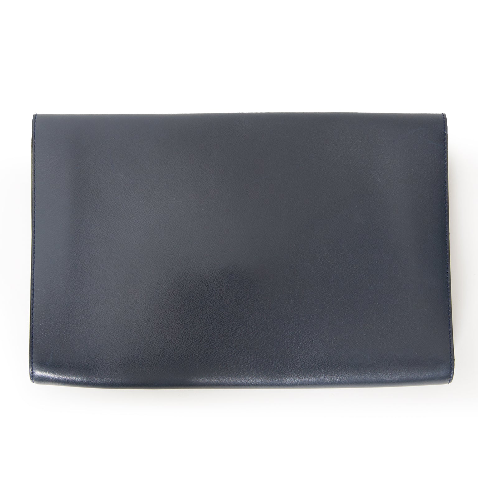 Delvaux Dark Blue Clutch With Golden Clasp international shipping tweedehands secondemain delvaux