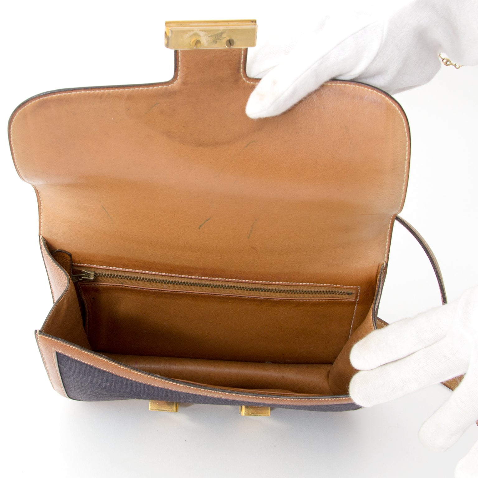 shop designer vintage Hermes Constance Leather Canvas best price www.labellov.com