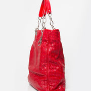 Authentic secondhand Christian Dior red leather soft woven bag at the right price safe secue online shopping labellov designer vintage webshop fashion Antwerp Belgium