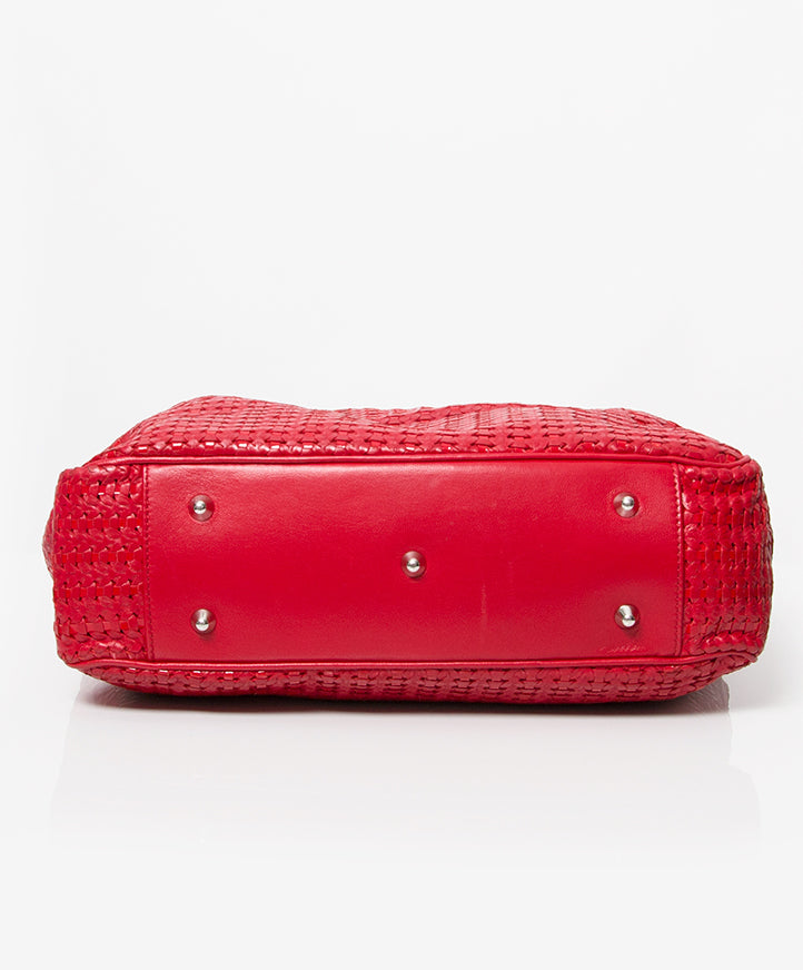 Authentieke tweedehands Christian Dior rode soepelen leren handtas geweven juiste prijs labellov designer vintage webshop veilig online winkelen mode luxe merken Antwerpen België