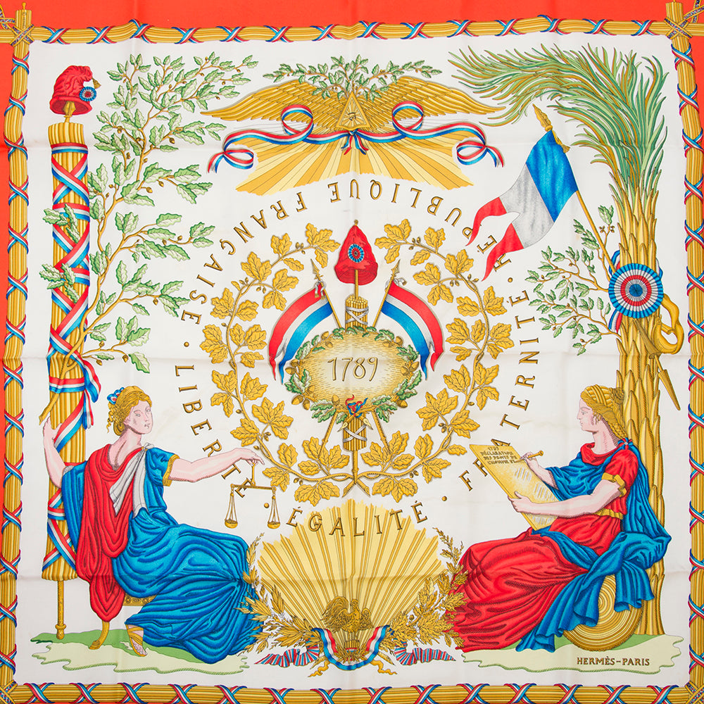 Buy vintage Hermès Carré 'Republique Francaise' Scarf for the best price at Labellov webshop. Safe and secure online shopping with 100% authenticity. Acheter vintage Hermès Carré 'Republique Francaise' foulards pour le meilleur prix.