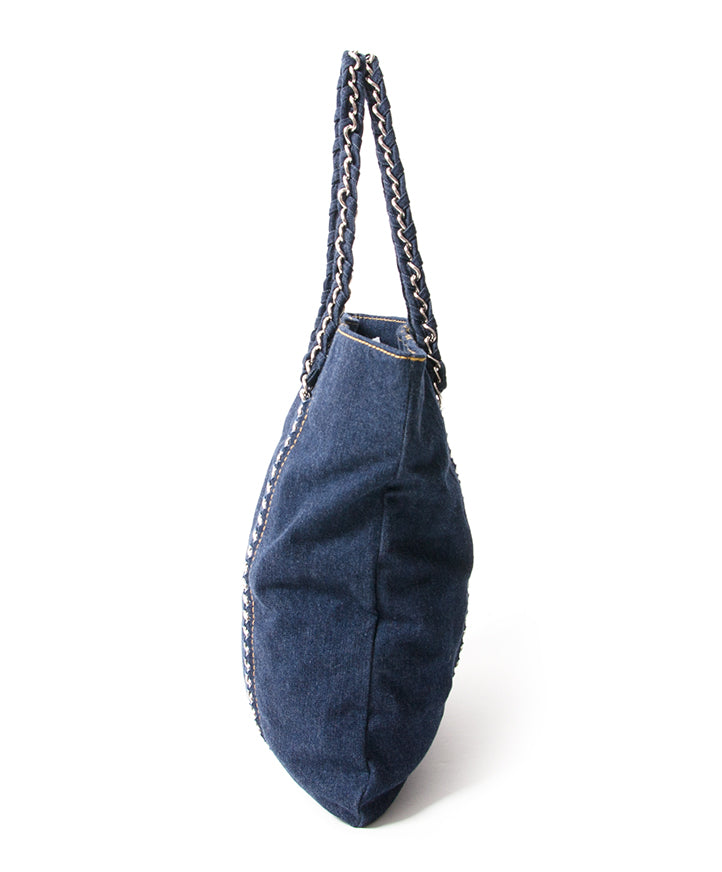 Chanel Blue Denim & Chain Tote 100% authentiek tweedehands merk tas aan de beste prijs