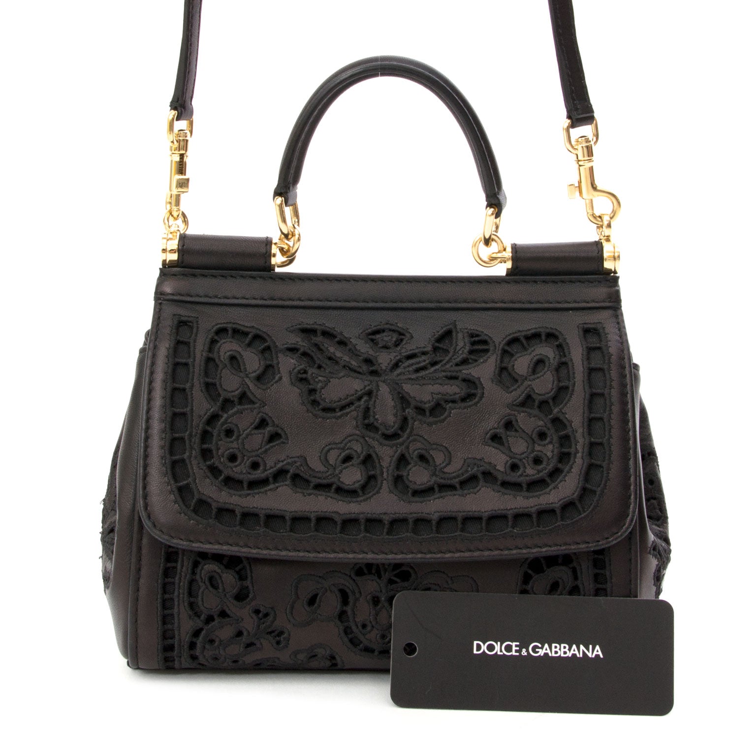 koop online aan de beste prijs Dolce & Gabbana Mini Sicily Bag Cutwork Napa Leather net als nieuw webshop LabelLov, antwerpen