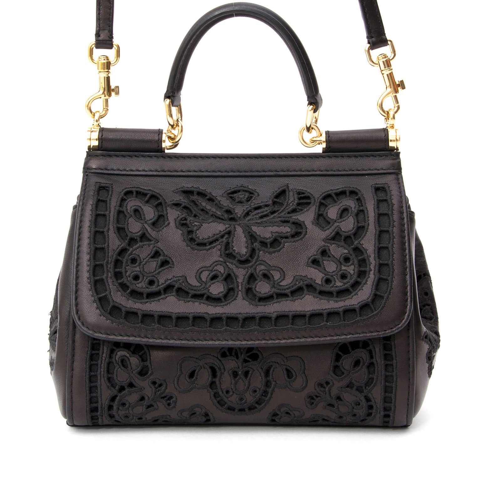 buy safe online second hand designer Dolce & Gabbana Mini Sicily Bag Cutwork Napa Leather best price