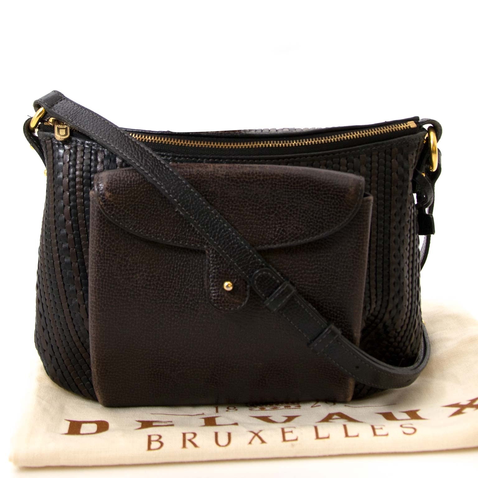 buy secondhand Delvaux Brown Toile De Cuir Shoulderbag at labellov