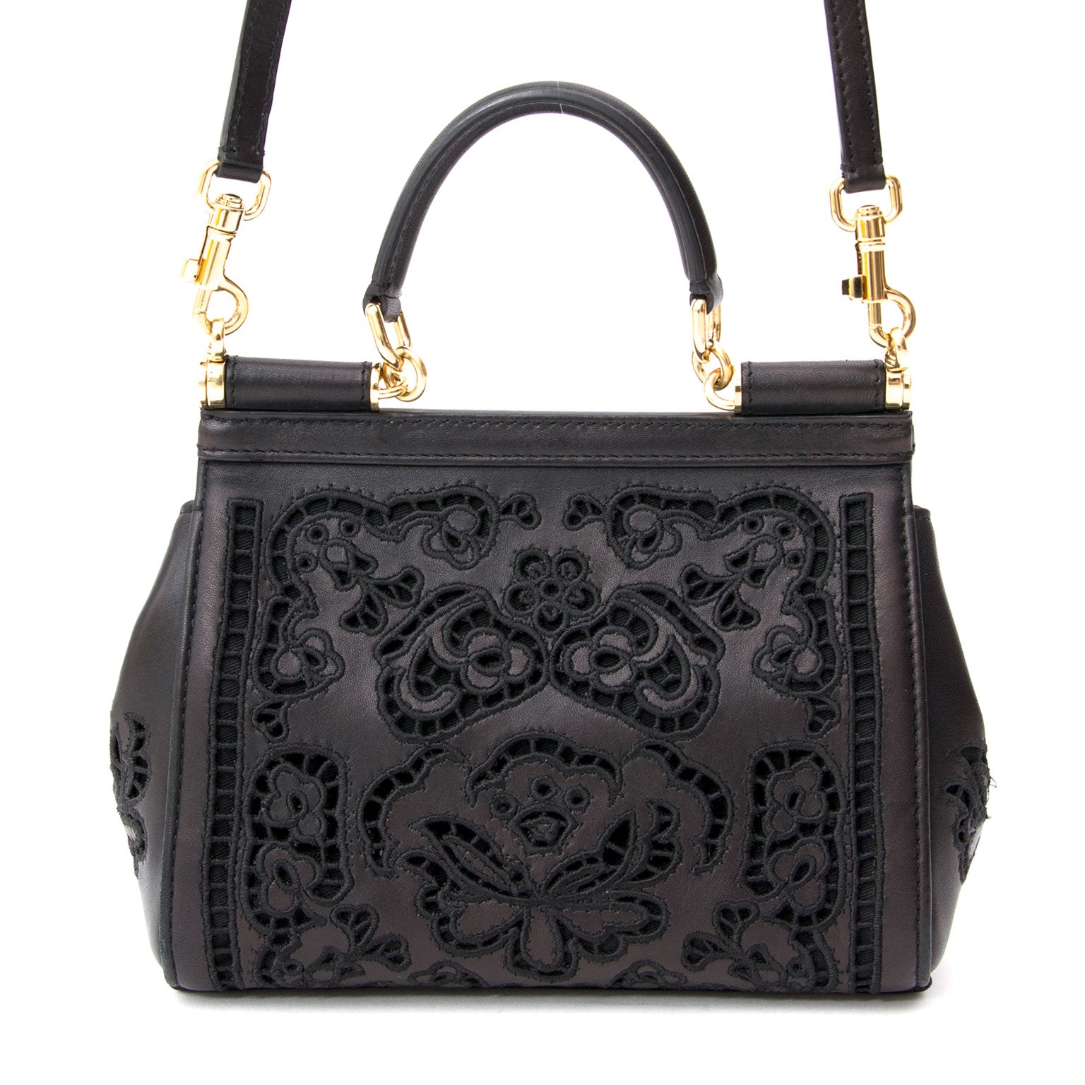 designer luxury second hand brand Dolce & Gabbana Mini Sicily Bag Cutwork Napa Leather