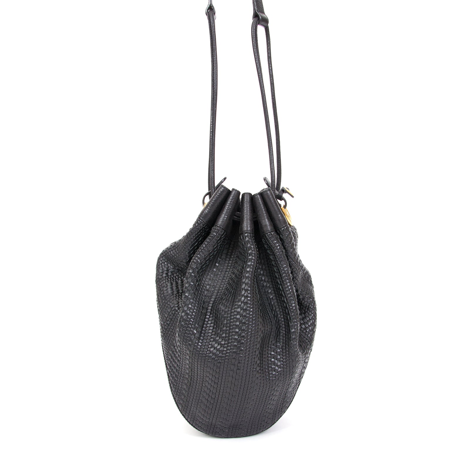 koop veilig online aan de beste prijs Delvaux zwarte 'toile de cuir' bucket bag