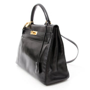 Hermès Kelly so black Bag With Shoulder Strap Black Box Calf Rebelle hochwertige Luxusartikel geliebten Vintageteilen Hermes in schwarz mit phw