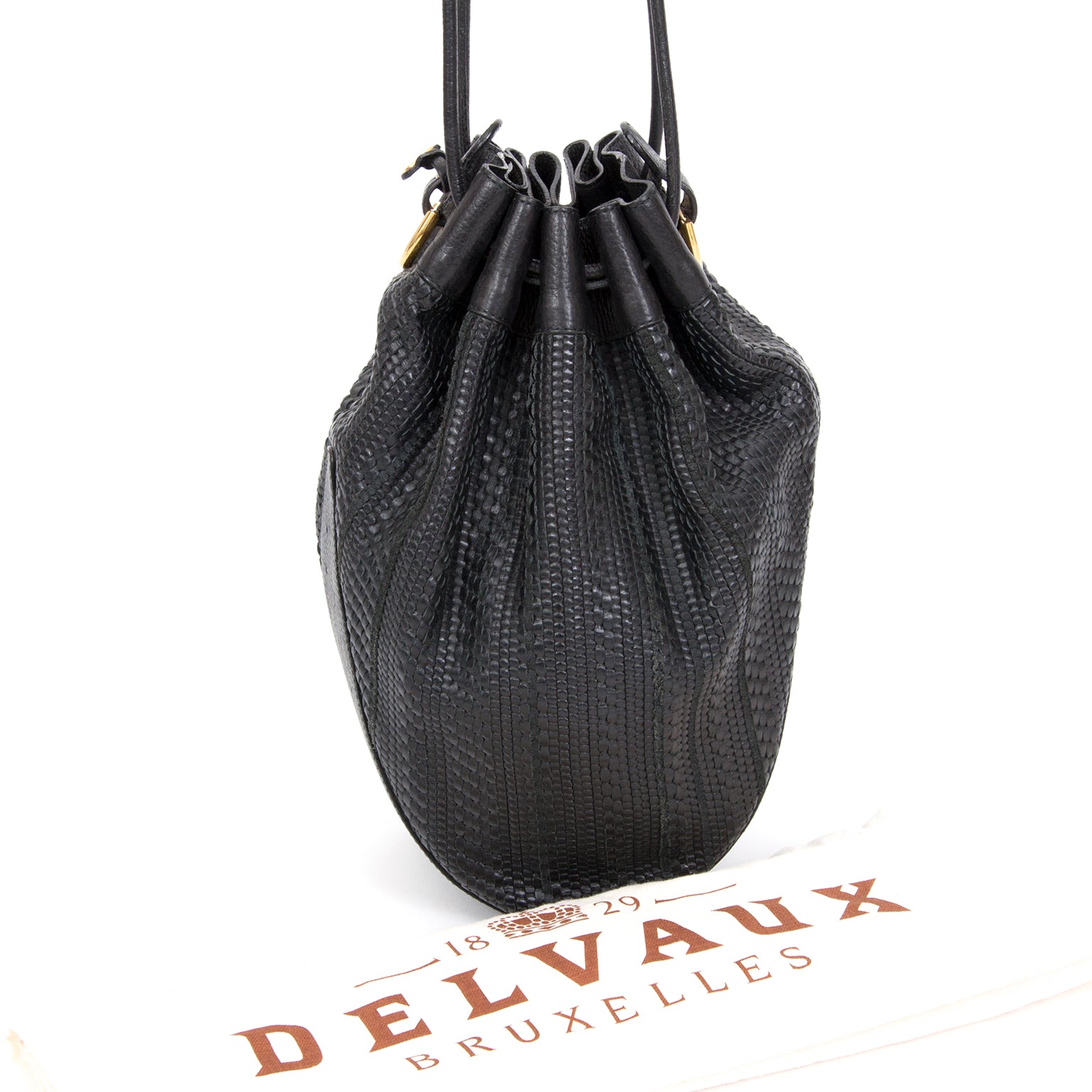 Buy safely online at the best price Delvaux black 'toile de cuir' bucket bag