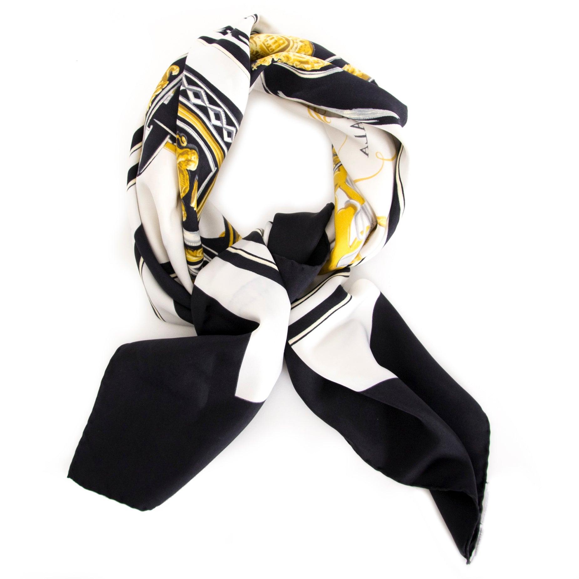 Hermès Black & White Horsebit Brides de Gala Silk Scarf